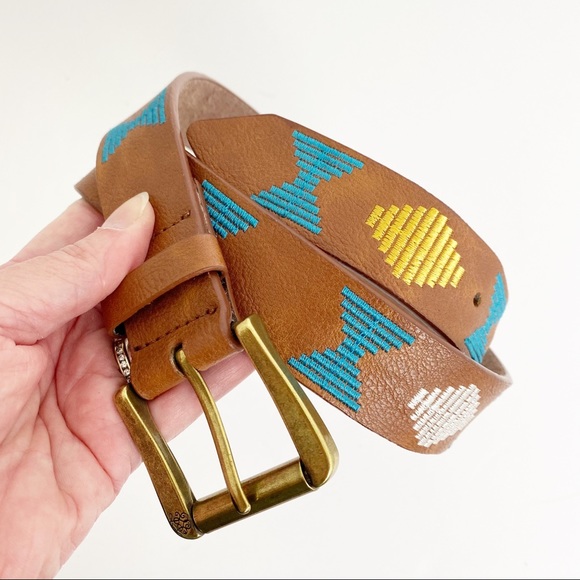 Jessica Simpson Leather Embroidered Boho Belt - Picture 1 of 8